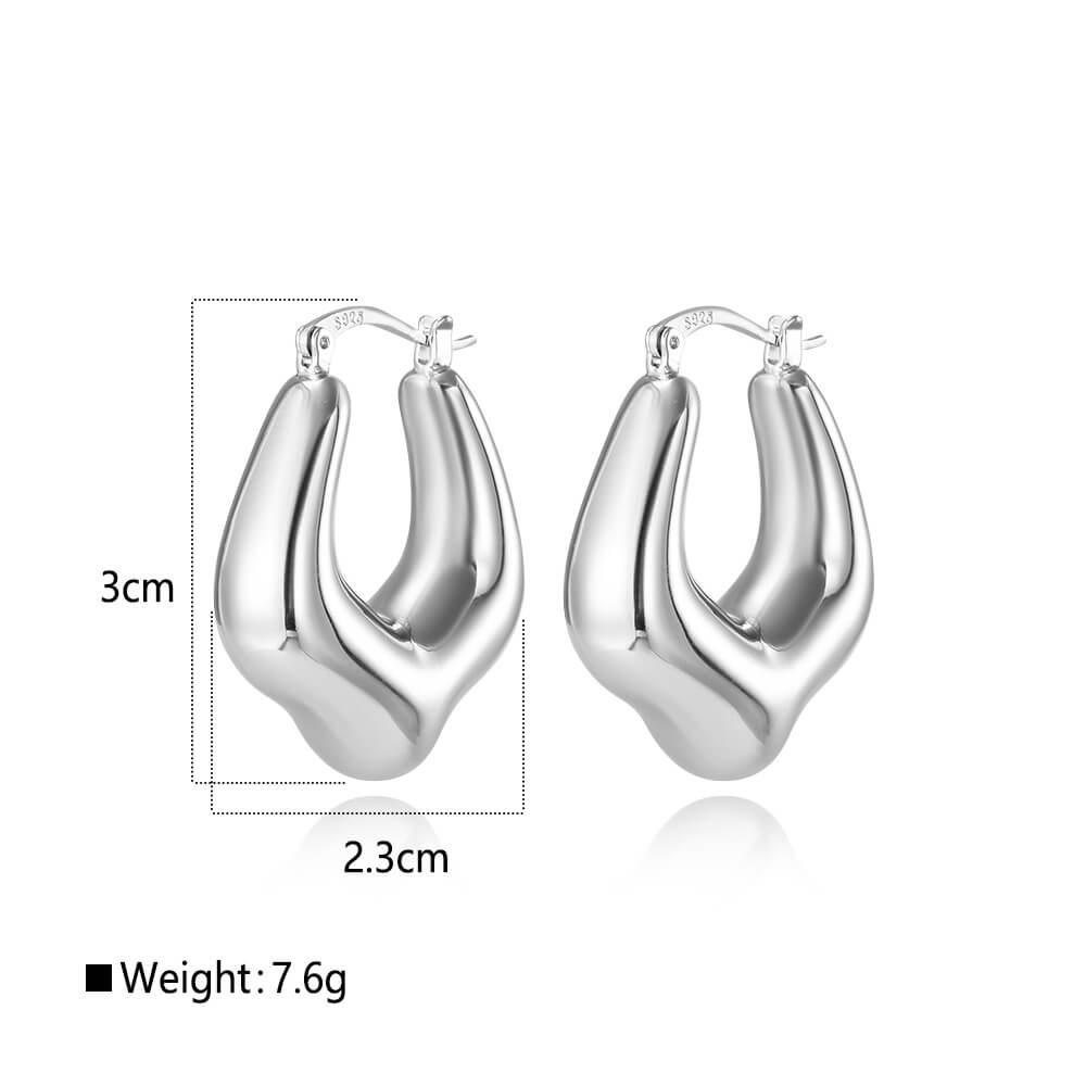 925 Sterling Silver Hollow Earrings Sculpted Abstract Hoop